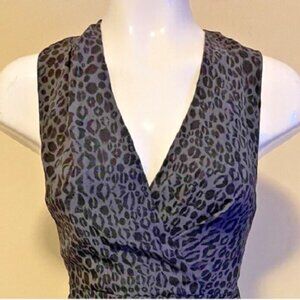 Leopard Print Dress + Gray Rhinestone Belt - V-Neck Sleeveless Gray Black Sz 8